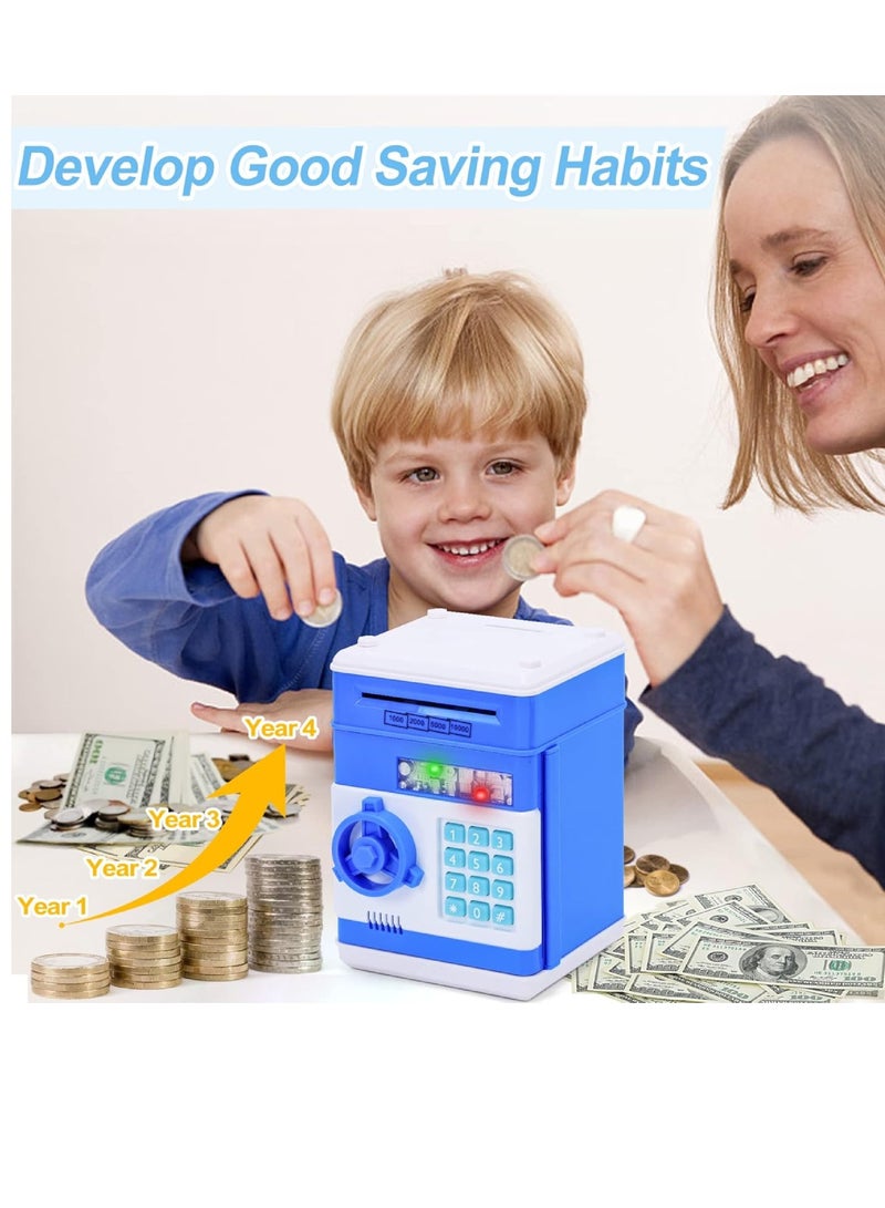 Digi Core حصالة نقود معدنية، حصالة نقود إلكترونية، حصالة نقود للأطفال، حصالة نقود إلكترونية آمنة، صندوق توفير نقود محمي بكلمة مرور، ماكينات صرف آلي للعملات المعدنية والنقدية، ألعاب هدايا، صندوق عملات معدنية مع بطاريات، أزرق - Image 3
