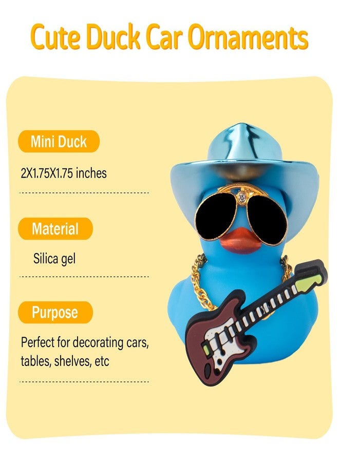 wonuu Car Decorations Laser Cowboy Hat Rubber Ducks, Dashboard Rubber Ducky for Car Ornament Cute Duck with Hat, Glasses, Necklace, Guitar (Pure Blue) - Image 2