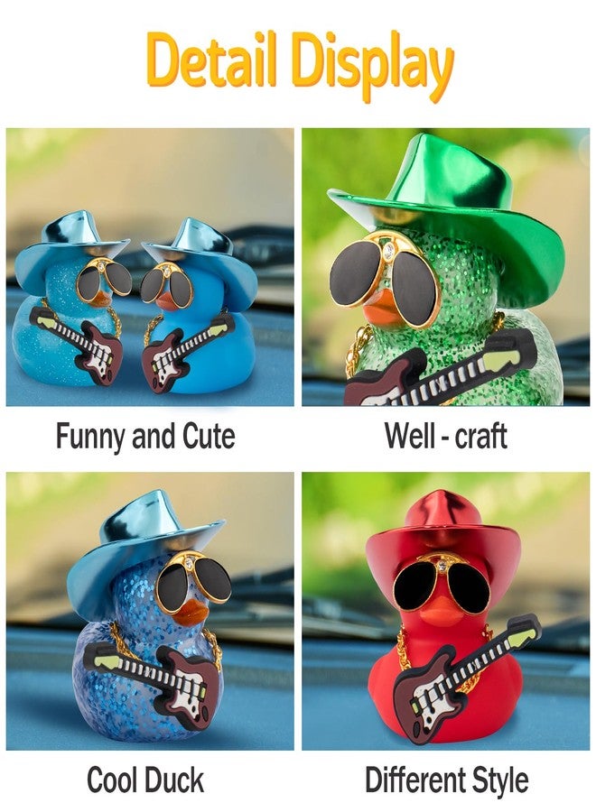 wonuu Car Decorations Laser Cowboy Hat Rubber Ducks, Dashboard Rubber Ducky for Car Ornament Cute Duck with Hat, Glasses, Necklace, Guitar (Pure Blue) - Image 4