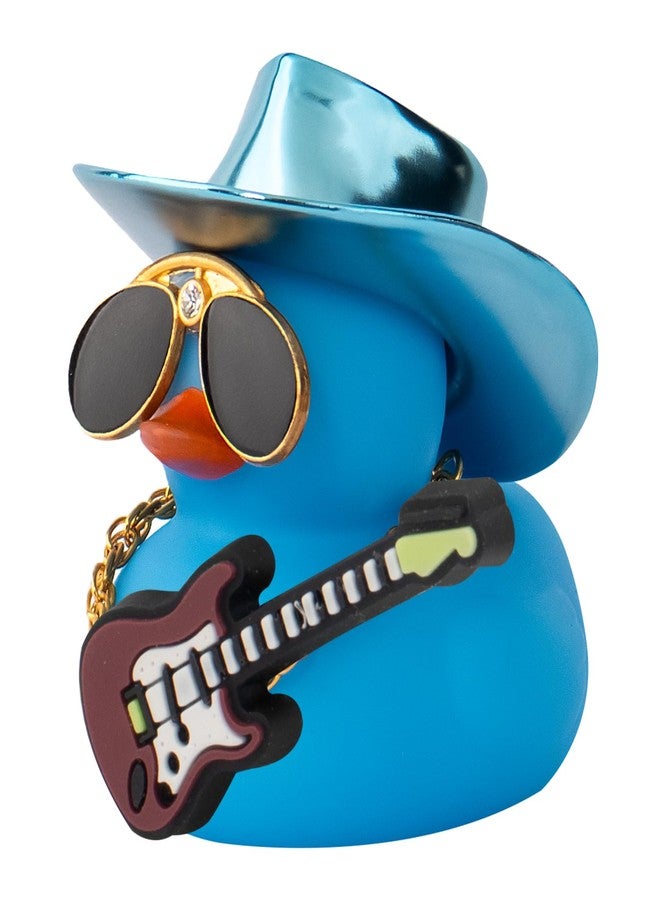 wonuu Car Decorations Laser Cowboy Hat Rubber Ducks, Dashboard Rubber Ducky for Car Ornament Cute Duck with Hat, Glasses, Necklace, Guitar (Pure Blue) - Image 1