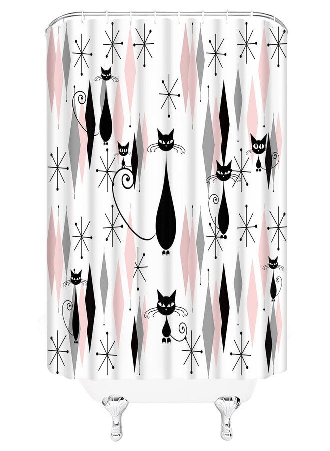 ABONAN Mid Century Black Cat Shower Curtain Atomic Cat Modern Abstract Geometric Iconic Pattern 1950s Vintage Funny Wall Hanging Tapestries Home Decor Wall Hanging Art Decor Living Room Bedroom Home - Image 3