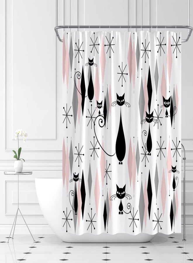 ABONAN Mid Century Black Cat Shower Curtain Atomic Cat Modern Abstract Geometric Iconic Pattern 1950s Vintage Funny Wall Hanging Tapestries Home Decor Wall Hanging Art Decor Living Room Bedroom Home - Image 2