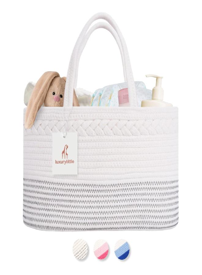 luxury little luxury little Diaper Caddy Organizer, Extra Large Cotton Rope Nursery Basket, Changing Table Organizer for Baby Diaper Storage, Portable Car Organizer with Removable Divider, Baby Shower Gifts - Image 1