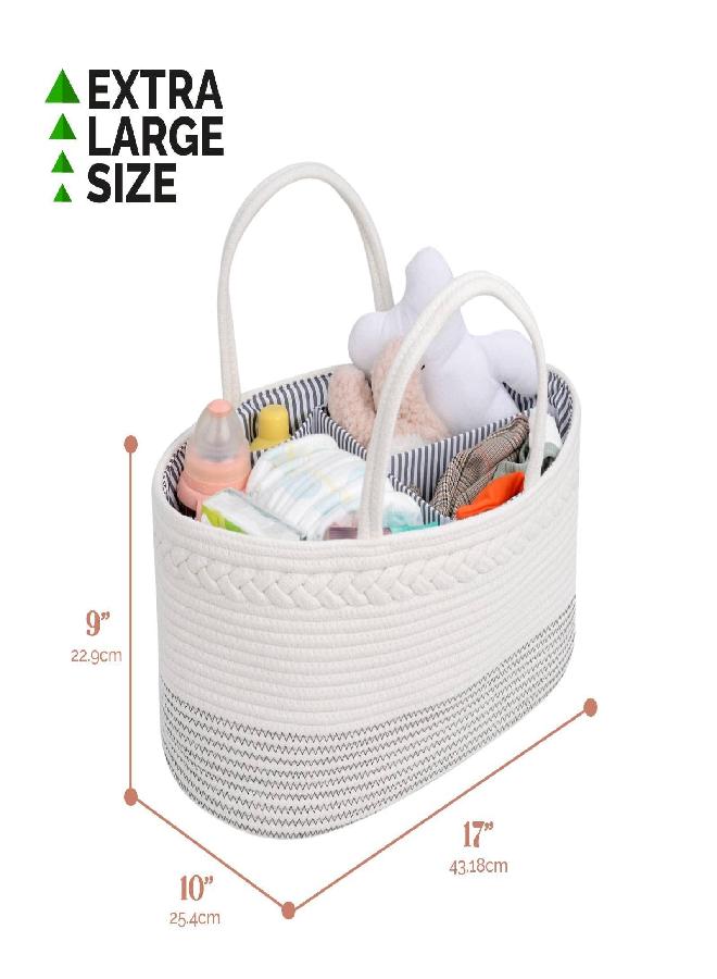 luxury little luxury little Diaper Caddy Organizer, Extra Large Cotton Rope Nursery Basket, Changing Table Organizer for Baby Diaper Storage, Portable Car Organizer with Removable Divider, Baby Shower Gifts - Image 2
