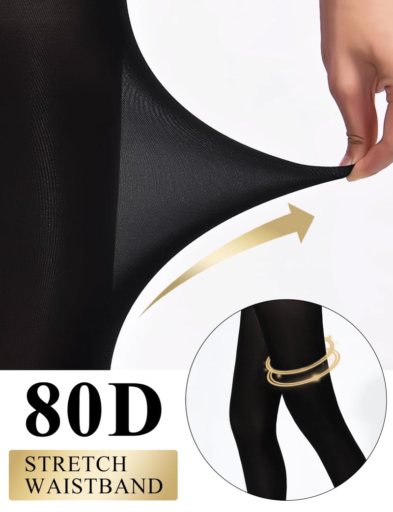 Buauty 80D Black Tights for Women,Control Top Opaque Tights,High Waist Soft Nylon Pantyhose(1 pair) - Image 3