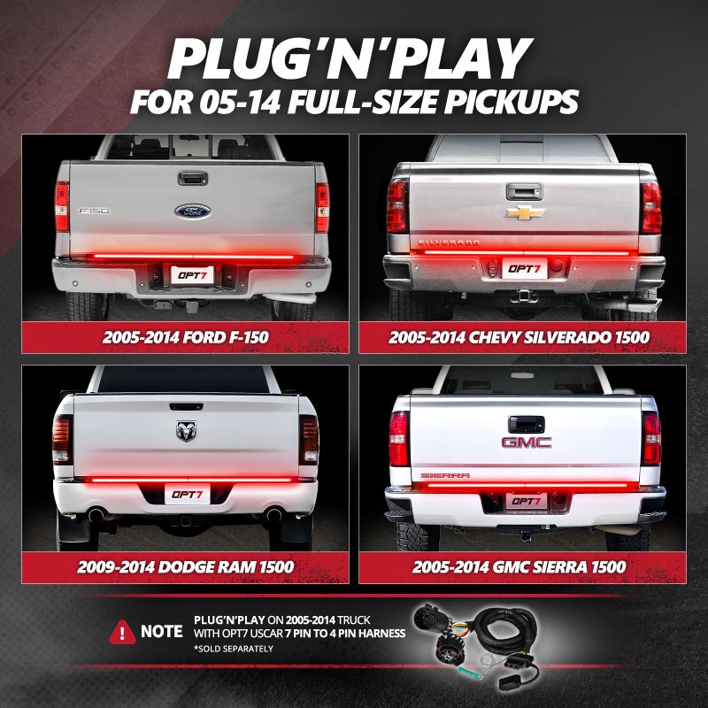 OPT7 Redline Parlux 60" Aluminum Truck Tailgate Light Bar w/Sequential Red Turn - Rigid 2-Section Triple Row LED Strip, Dynamic Taillight w/Ignition Sequence, Triple-Flash White Reverse, Red Running - Image 4