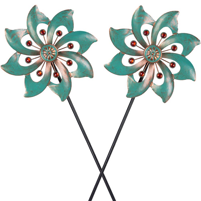VEWOGARDEN 2PCS Garden Wind Spinners Metal Outdoor Wind Spinner Waterproof Wind Sculptures  Spinners Green Kinetic Wind Spinner for Yard Lawn Decor