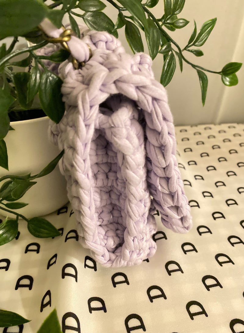 Braidise Creations Pastel Purple Bubble Stitch t-shirt yarn Sling bag with bronze chain strap  - Image 3