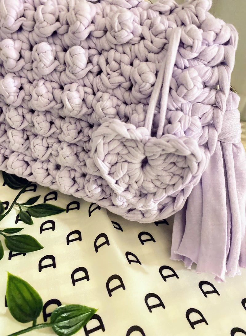 Braidise Creations Pastel Purple Bubble Stitch t-shirt yarn Sling bag with bronze chain strap  - Image 1