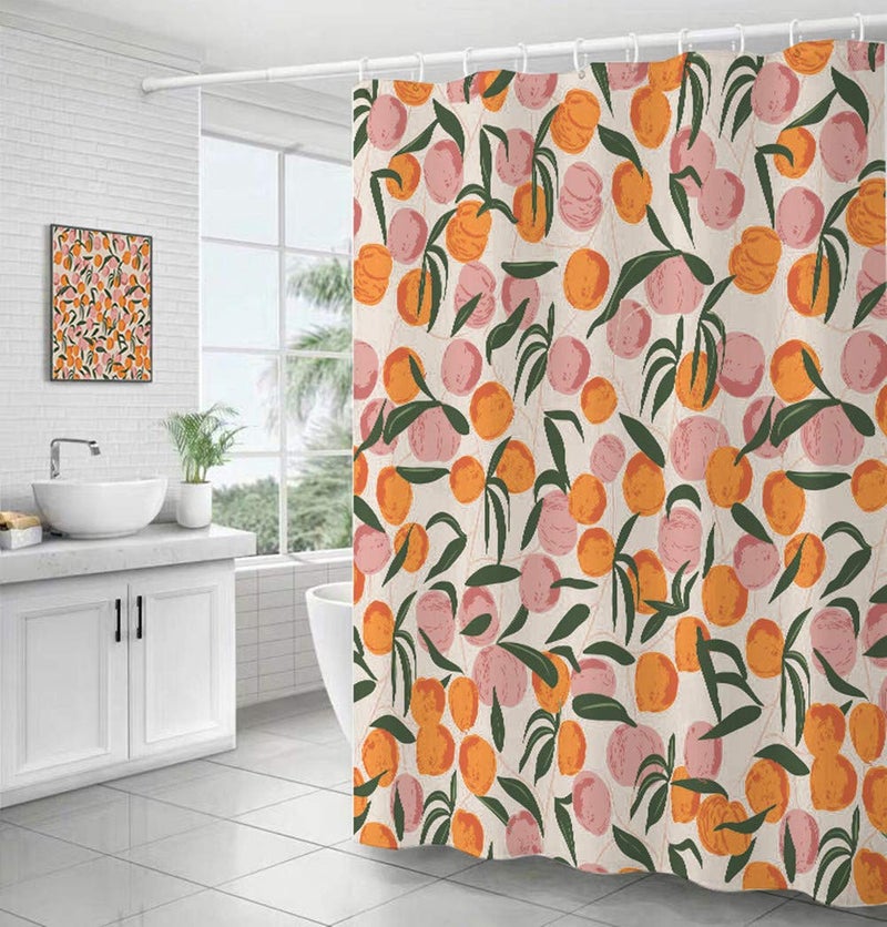 Decorative Peach Shower Curtain Waterproof Polyester Fabric Home Bathroom Decor Hanging Curtain with Hooks 72 by 72 Inch Hotel Quality Machine Washable