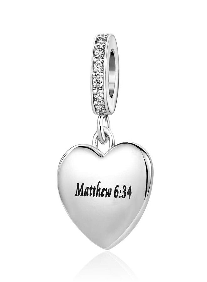 MiiFort Bible Verses Heart Dangle Charm fits Pandora Charms Moments Bracelets Cross Religion Pray More Worry Less Matthew 6:34 Gold - Image 3