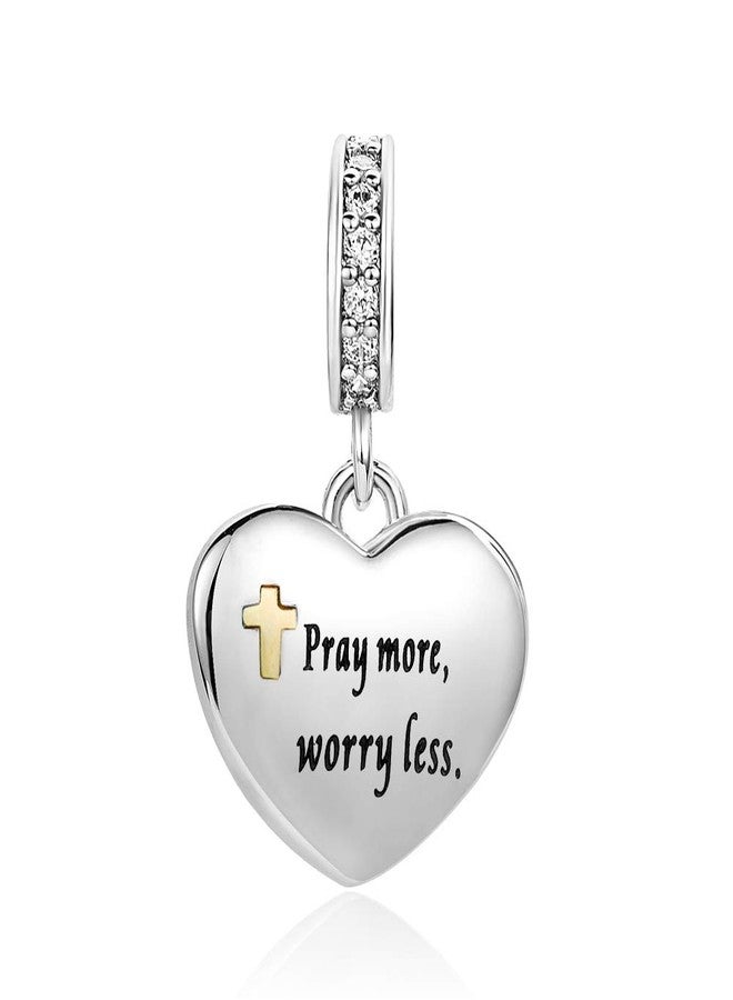 MiiFort Bible Verses Heart Dangle Charm fits Pandora Charms Moments Bracelets Cross Religion Pray More Worry Less Matthew 6:34 Gold - Image 2