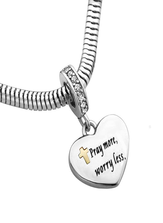 MiiFort Bible Verses Heart Dangle Charm fits Pandora Charms Moments Bracelets Cross Religion Pray More Worry Less Matthew 6:34 Gold - Image 4