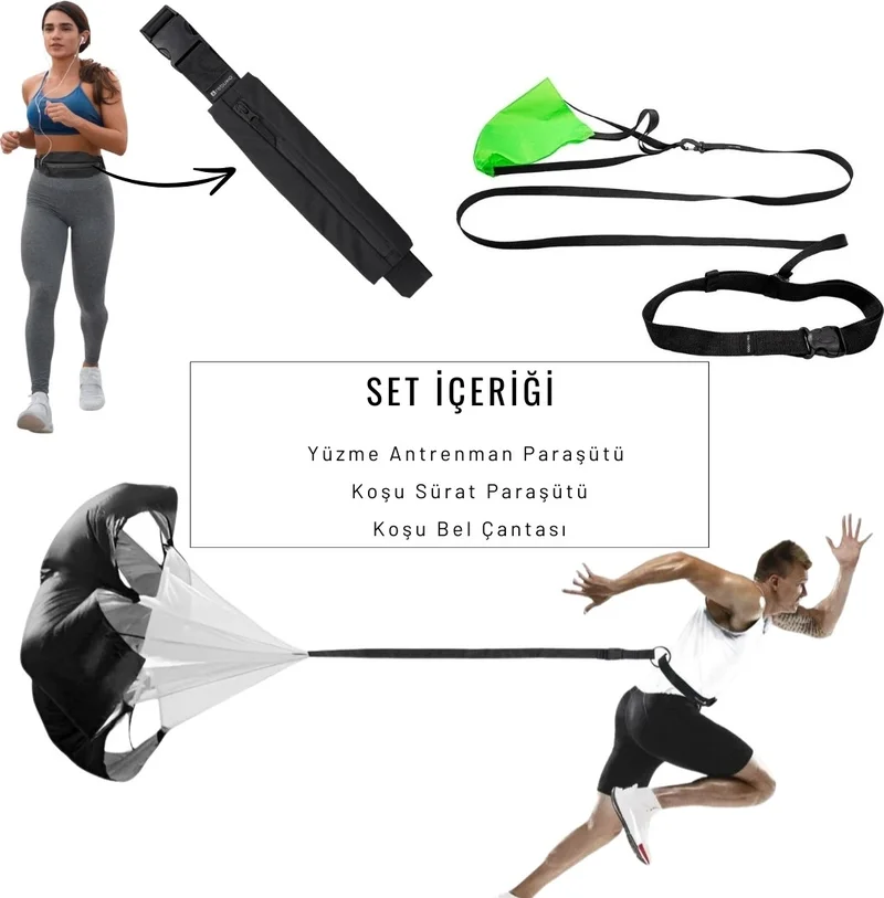 Rebuwo Running Training Set Running Parachute Swimming Parachute Runner Waist Bag Set