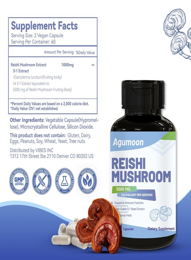 Agumoon كبسولات فطر الريشي من أغومون ٥٠٠٠ ملغ، نباتية، خالية من الغلوتين، غير معدلة وراثيًا، ١٢٠ كبسولة، تكفي لمدة شهرين - Image 4