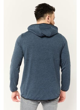 American Eagle Men Hooded Graphic Print Long Sleeve Hoodie, Heather Navy  - Image 4