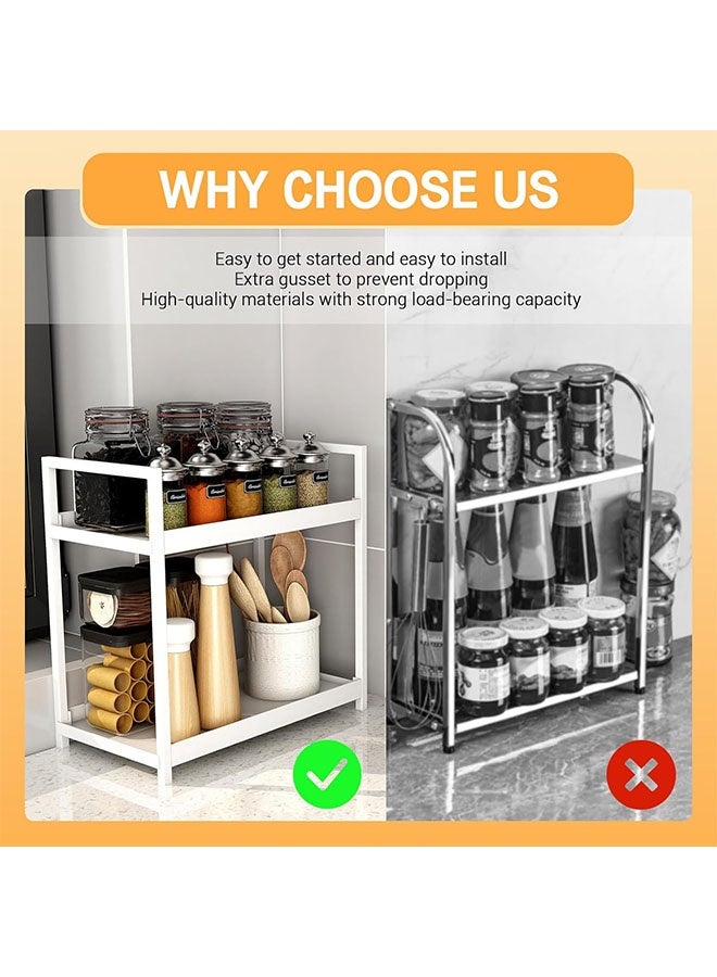 MLADEN 2-Tier Kitchen Seasoning Rack, Countertop Organizer, Coffee Counter Shelf Organizer, Kitchen Spice Jar Storage Rack Metal, Multifunctional Storage Rack, Storage Shelf for Bedrooms, Offices, Kitchen Counters, and Under Sinks (White) - Image 4