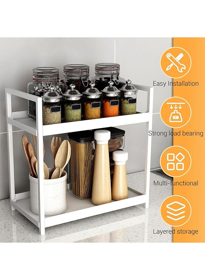 MLADEN 2-Tier Kitchen Seasoning Rack, Countertop Organizer, Coffee Counter Shelf Organizer, Kitchen Spice Jar Storage Rack Metal, Multifunctional Storage Rack, Storage Shelf for Bedrooms, Offices, Kitchen Counters, and Under Sinks (White) - Image 3
