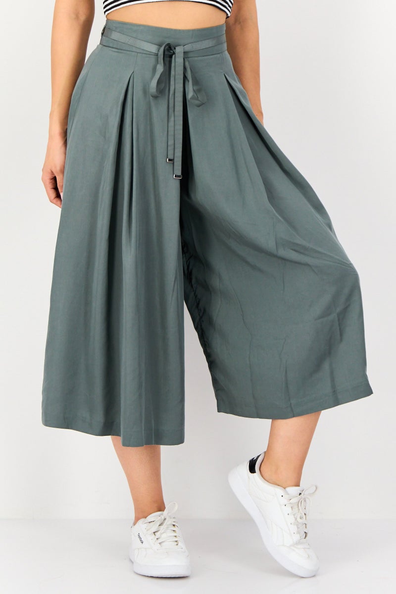 VERO MODA سروال نسائي عادي بقصة واسعة، أخضر مريمية - Image 1