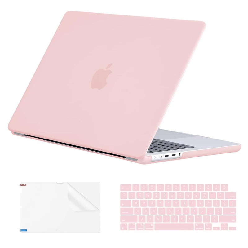 EooCoo Case Compatible with MacBook Pro 14 inch M5 2026-2021 M4 M3 M2 M1 Pro/Max Chip, Hard Shell Cases with Keyboard Cover, Screen Protector - Matte Pink - Image 1
