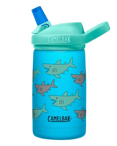 CamelBak Eddy Kids Insulated Stainless Steel Water Bottle with Bite Valve Straw LeakResistant Design for Everyday Hydration 12oz School of Sharks - Image 1