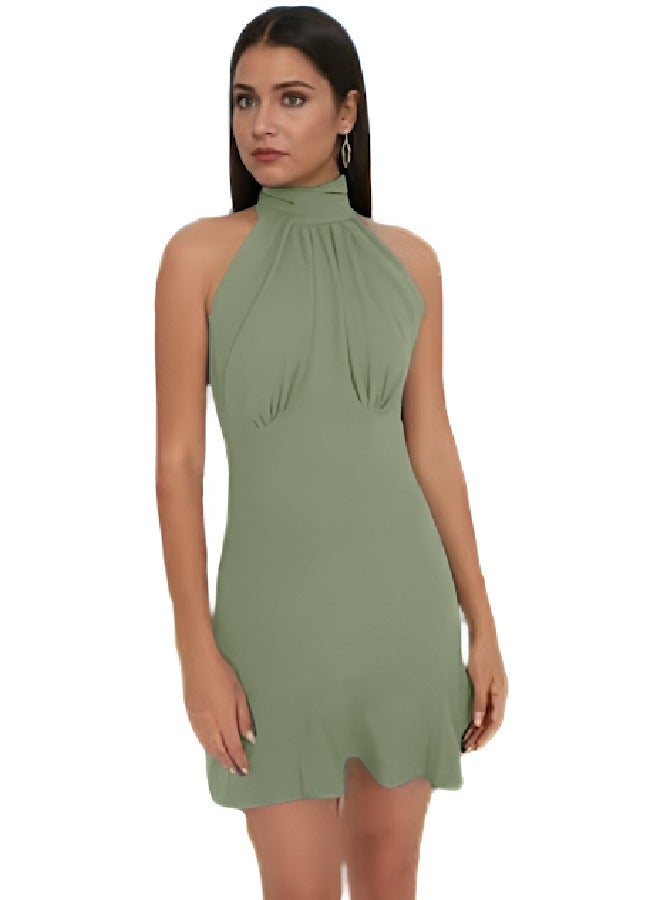 trendyol olive Halter Neck A Cut Lined Mini Woven Dress - Image 2