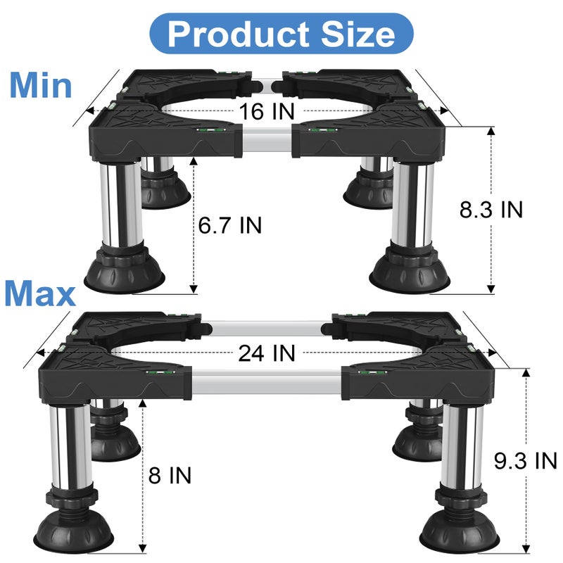 ToLanbbt Mini Fridge Stand Adjustable Height 8.3"-9.3" Washer and Dryer Stand Base with 4 Strong Feet Washing Machine Universal Stand Pedestal for 16"-24" Furniture Portable Appliance Black - Image 2