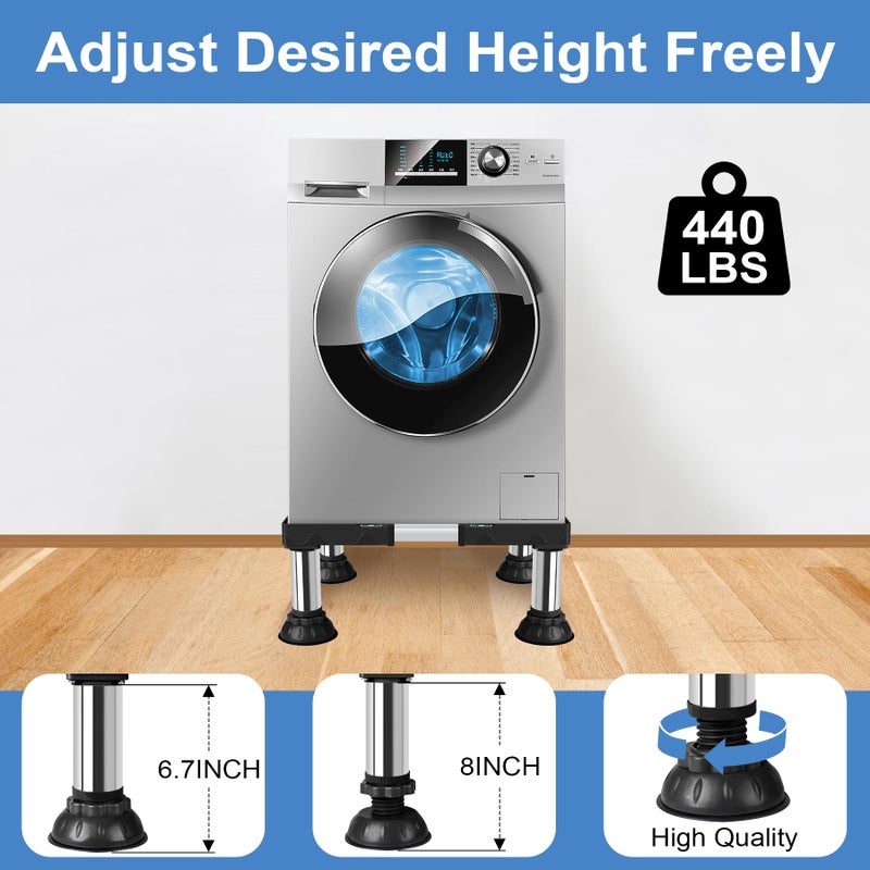 ToLanbbt Mini Fridge Stand Adjustable Height 8.3"-9.3" Washer and Dryer Stand Base with 4 Strong Feet Washing Machine Universal Stand Pedestal for 16"-24" Furniture Portable Appliance Black - Image 4