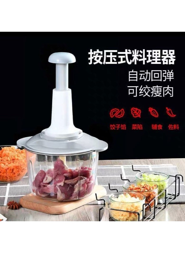 Manual pressure grinder 1.5 liters arrived again Manual pressure grinder 1.5 liters A beautiful and fast grinder for onions and vegetables Manual pressure means you don't have to worry if the electricity goes out It has many uses A grinder for chopping onions, vegetables and meat It works by manual pressure to soften the minced meat and chop the breaded meat, vegetables, garlic and onions It is equipped with a silicone base from the bottom to prevent slipping and a whisk for whipping eggs and cream Multi-use 1.5 liters 3 whisk blades Safety button Multiple colors