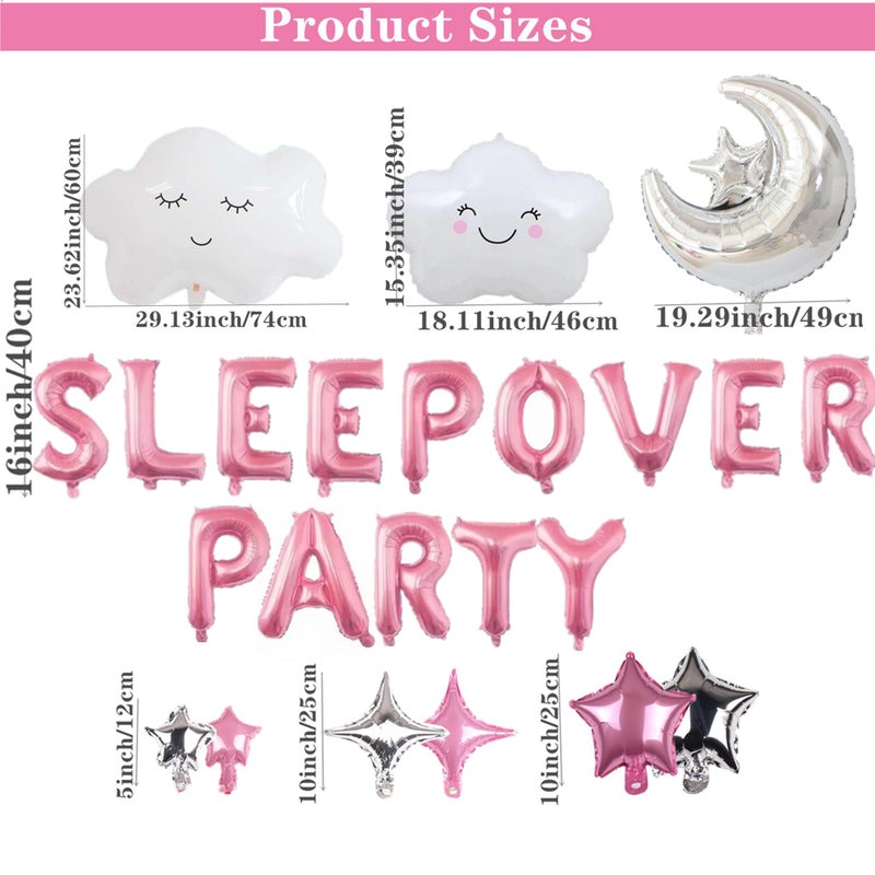 DUFACAI 47 Pieces Sleepover Party Decoration Pink Sleepover Birthday Party Balloons Banner Cute Moon Star for Girls Pajamas Slumber Night Out Party Decoration (Pink) - Image 2