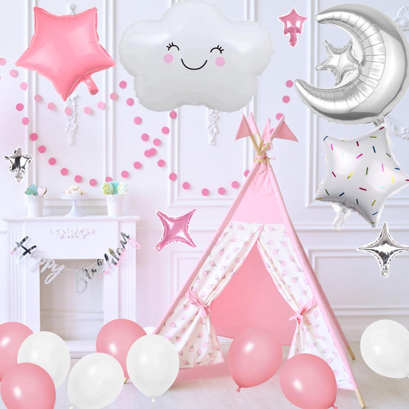 DUFACAI 47 Pieces Sleepover Party Decoration Pink Sleepover Birthday Party Balloons Banner Cute Moon Star for Girls Pajamas Slumber Night Out Party Decoration (Pink) - Image 5