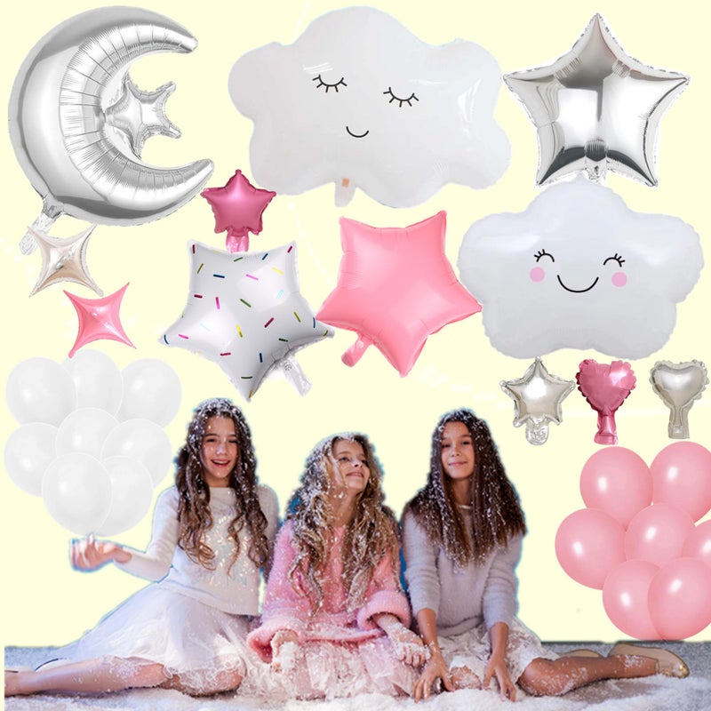 DUFACAI 47 Pieces Sleepover Party Decoration Pink Sleepover Birthday Party Balloons Banner Cute Moon Star for Girls Pajamas Slumber Night Out Party Decoration (Pink) - Image 4