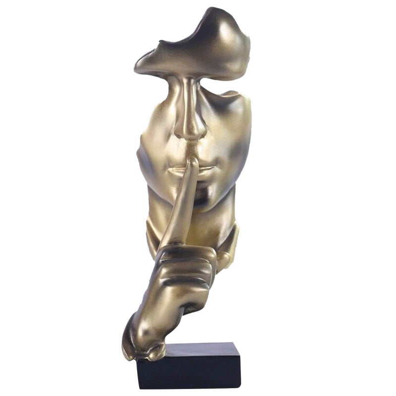 aboxoo Thinker Statue, Silence is Gold Abstract Art Figurine,Modern Home Resin Sculptures Decorative Objects,Table Top Decor for Livingroom Home Decor,Office Study Sculpture,Shh mask Statue(Gold) - Image 2