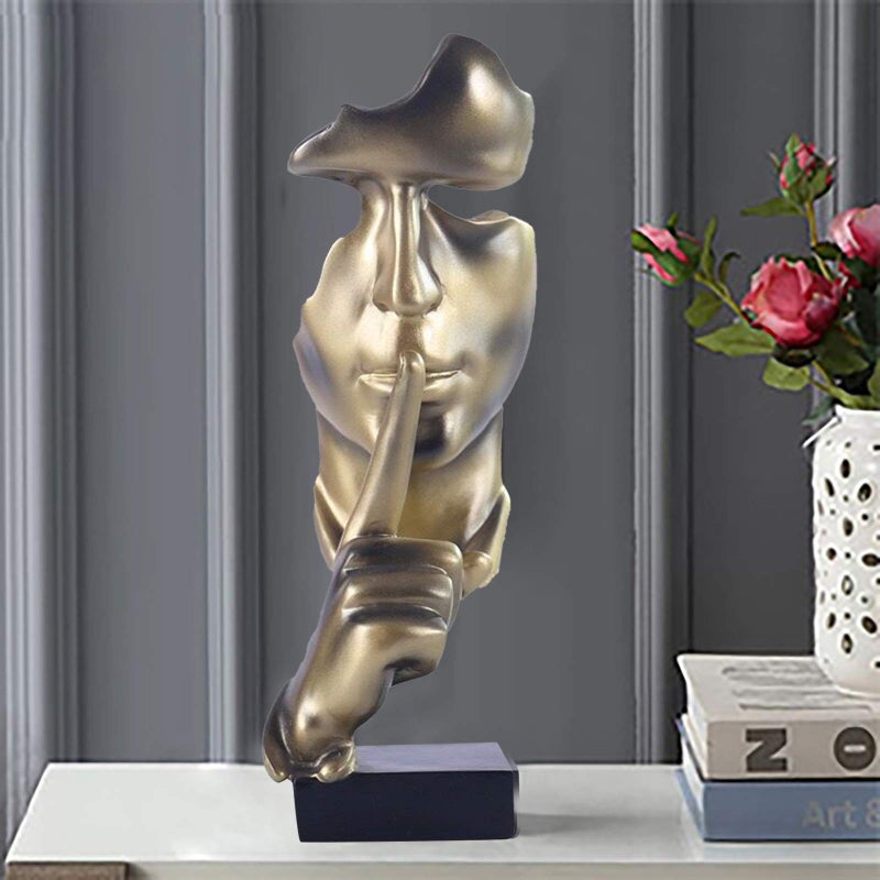 aboxoo Thinker Statue, Silence is Gold Abstract Art Figurine,Modern Home Resin Sculptures Decorative Objects,Table Top Decor for Livingroom Home Decor,Office Study Sculpture,Shh mask Statue(Gold) - Image 5