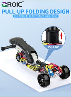 GROIC 2-in-1 Kick Scooter 3 Wheel Toddler Scooter for Kids, Scooters with LED Light up Wheels and Music, Lean to Steer, Foldable, Adjustable Height & Removable Seat, Widened Non-Slip Deck  - Image 3