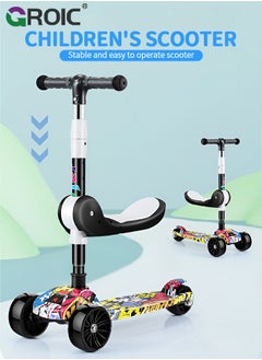 GROIC 2-in-1 Kick Scooter 3 Wheel Toddler Scooter for Kids, Scooters with LED Light up Wheels and Music, Lean to Steer, Foldable, Adjustable Height & Removable Seat, Widened Non-Slip Deck  - Image 2