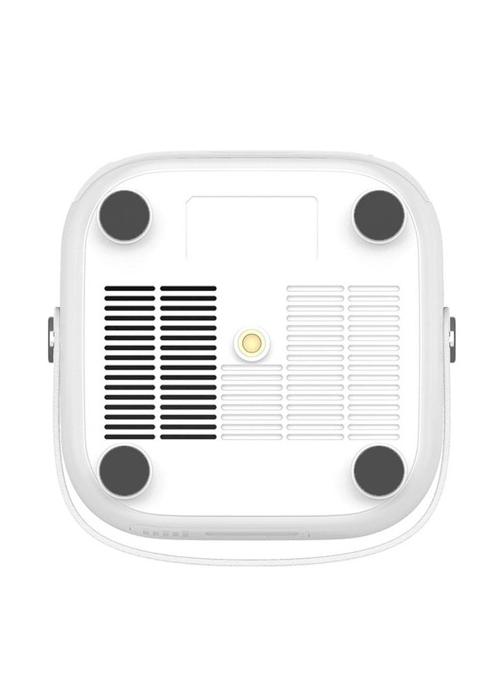 Wireless Bluetooth enabled Android projector with 2.4 5G WiFi, quadrangle trapezoid design and a projection distance ranging from 0.8 to 5 meters.
