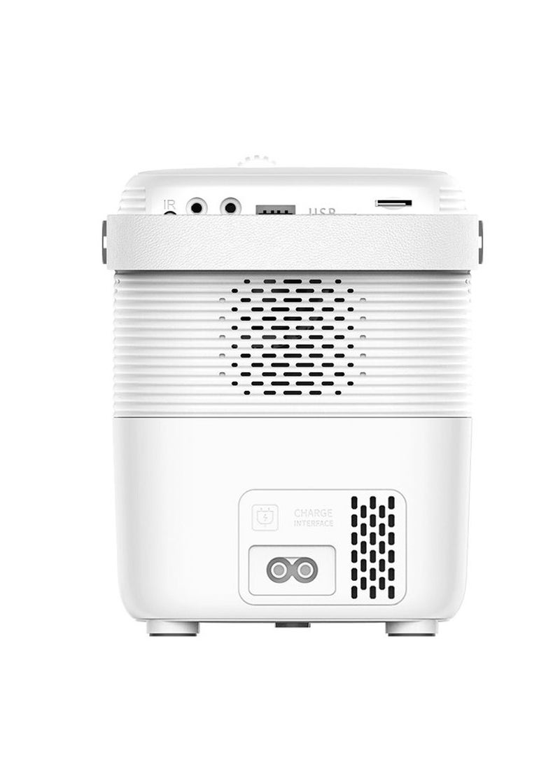 Wireless Bluetooth enabled Android projector with 2.4 5G WiFi, quadrangle trapezoid design and a projection distance ranging from 0.8 to 5 meters.