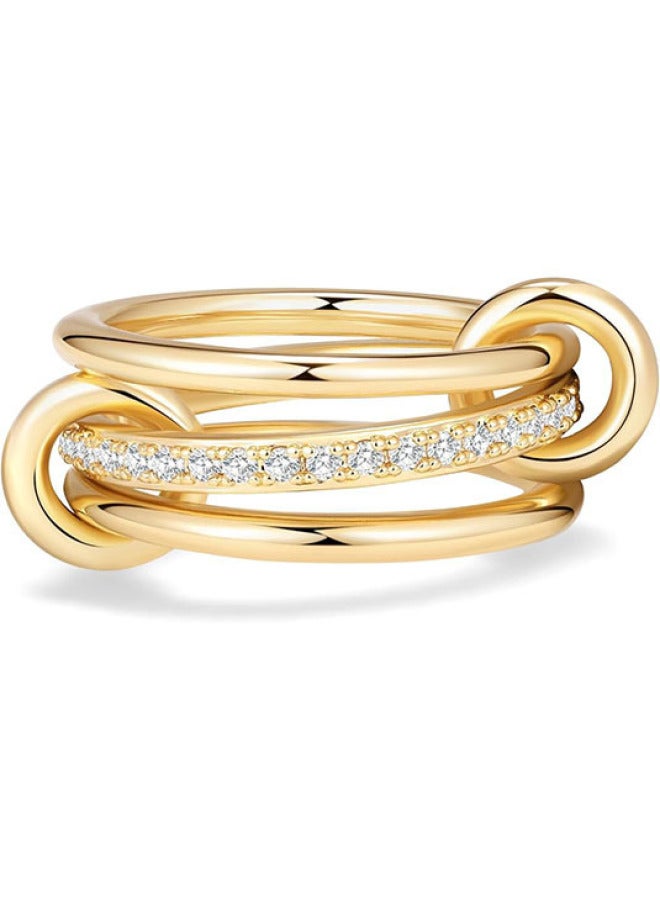 XX Stainless Steel Interlocking Full Diamond Three-ring Four-ring Ring Dual-tone Multi-element New Style - Image 5