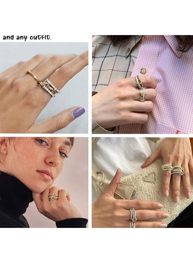 XX Stainless Steel Interlocking Full Diamond Three-ring Four-ring Ring Dual-tone Multi-element New Style - Image 4