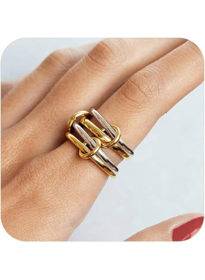 XX Stainless Steel Interlocking Full Diamond Three-ring Four-ring Ring Dual-tone Multi-element New Style - Image 1