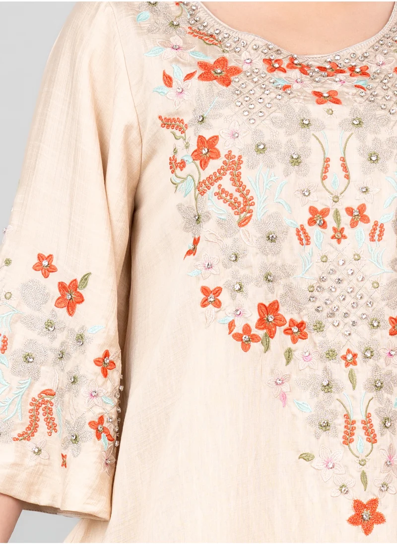 IKKXA Floral Majesty Embroidered Jalabiya IK3006 Beige