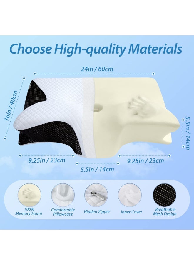 Womdee Memory Foam Cervical Pillow, Ergonomic Contour Orthopedic Pillow for Neck Pain, Contoured Support Pillows for Side Back Stomach Sleepers - Image 2