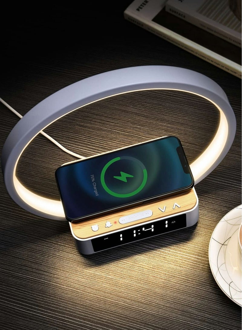Captaintech Bedside Table Lamp, Touch Lamp with Alarm Clock with Wireless Charging Wake-up Light, LED Desk Lamp 3-Grade Dimmable Nightstand Reading Lamp - Image 4