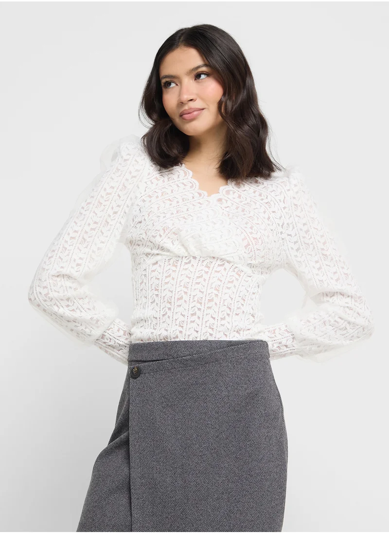 ELLA Lace Top With Surplice Neck