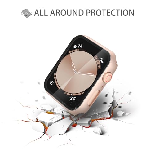 Misxi 2 Pack Tempered Glass Case Compatible for Apple Watch SE 3 (2025) SE 2 SE Series 6 Series 5 Series 4 40mm, Hard PC Screen Protector Protection Ultra-Thin Cover for iWatch, 1 Rose Gold + 1 Transparent - Image 5