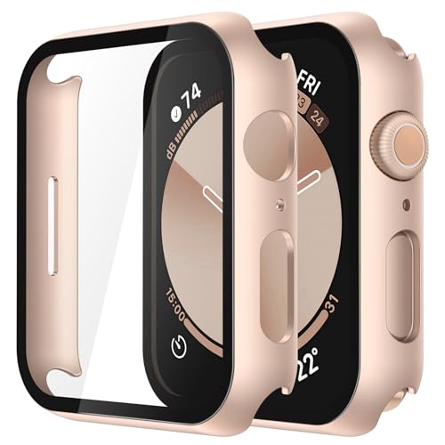 Misxi 2 Pack Tempered Glass Case Compatible for Apple Watch SE 3 (2025) SE 2 SE Series 6 Series 5 Series 4 40mm, Hard PC Screen Protector Protection Ultra-Thin Cover for iWatch, 1 Rose Gold + 1 Transparent - Image 1