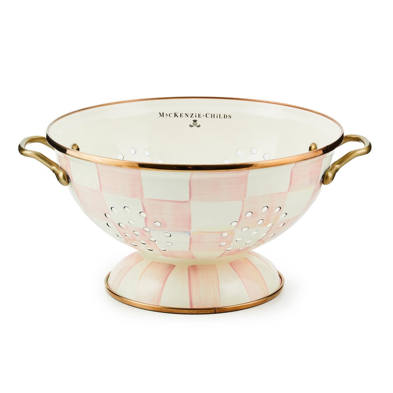 mackenzie childs MACKENZIECHILDS Enamel Colander Decorative Kitchen Strainer Large PinkandWhite Rosy Check - Image 2