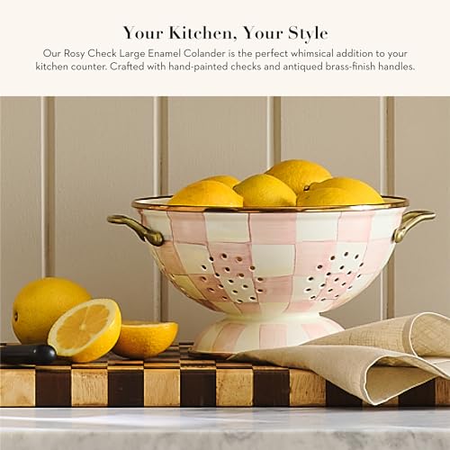 mackenzie childs MACKENZIECHILDS Enamel Colander Decorative Kitchen Strainer Large PinkandWhite Rosy Check - Image 3