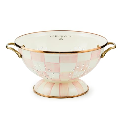mackenzie childs MACKENZIECHILDS Enamel Colander Decorative Kitchen Strainer Large PinkandWhite Rosy Check - Image 1